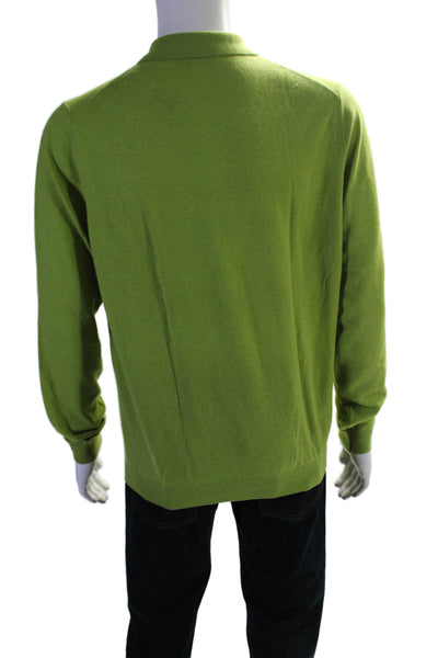 Massimo Dutti Mens Cashmere Long Sleeve Collared Button Up Top Green Size L