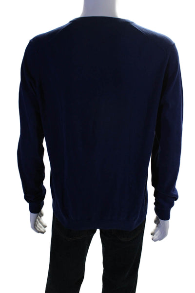 Reiss Mens Long Sleeved V Neck Ribbed Hem Casual Sweater Blue Size L