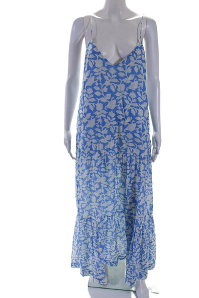 Desert Queen Womens Cotton Blue Printed V-neck Sleeveless Maxi Dress Size 38