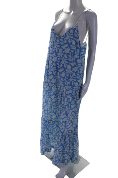 Desert Queen Womens Cotton Blue Printed V-neck Sleeveless Maxi Dress Size 38