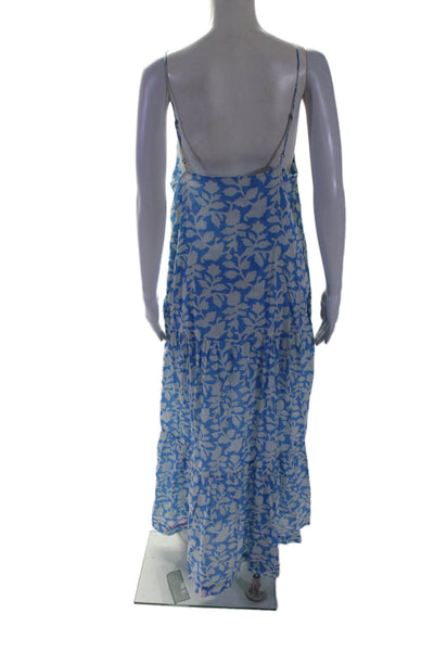 Desert Queen Womens Cotton Blue Printed V-neck Sleeveless Maxi Dress Size 38