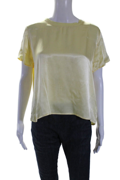 Nation LTD Womens Satin Bright Yellow Crew Neck Short Sleeve Blouse Top Size L