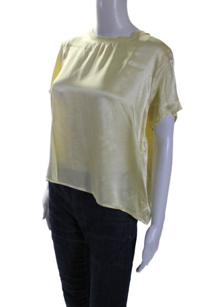 Nation LTD Womens Satin Bright Yellow Crew Neck Short Sleeve Blouse Top Size L