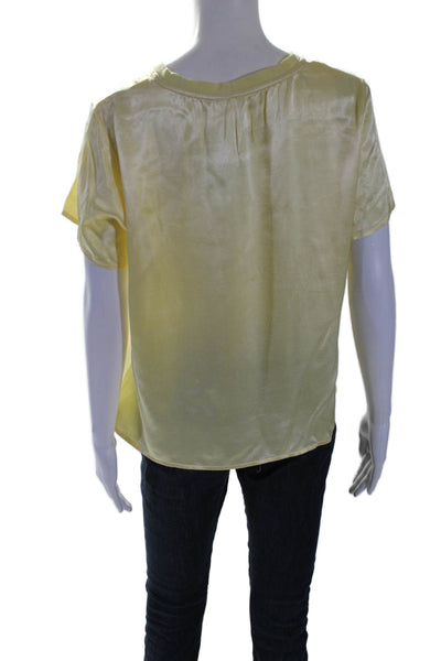 Nation LTD Womens Satin Bright Yellow Crew Neck Short Sleeve Blouse Top Size L