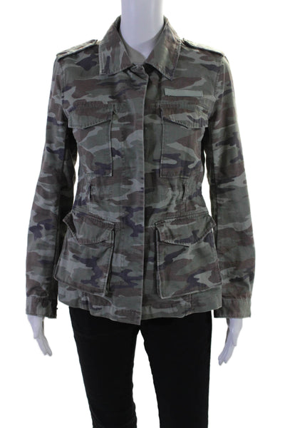 G1 Good Womens Cotton Camouflage Print Snap Closure Military Jacket Green Size S