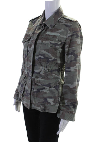 G1 Good Womens Cotton Camouflage Print Snap Closure Military Jacket Green Size S