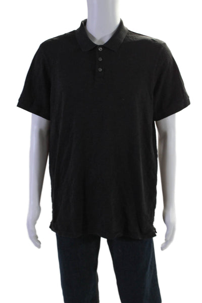 Vince Mens Cotton Solid Black Collar Short Sleeve Polo Shirt Size XL