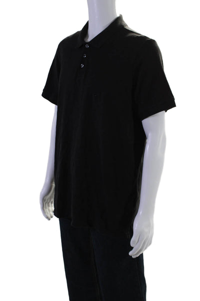 Vince Mens Cotton Solid Black Collar Short Sleeve Polo Shirt Size XL