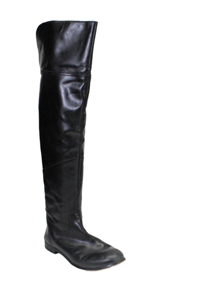 Wythe NY Womens Leather Round Toe Zip Up Knee Length Boots Black Sized 37.5 7.5