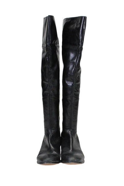 Wythe NY Womens Leather Round Toe Zip Up Knee Length Boots Black Sized 37.5 7.5