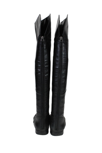 Wythe NY Womens Leather Round Toe Zip Up Knee Length Boots Black Sized 37.5 7.5