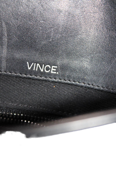 Vince Womens Black Leather Snakeskin Print Trim Flap Messenger Bag Handbag