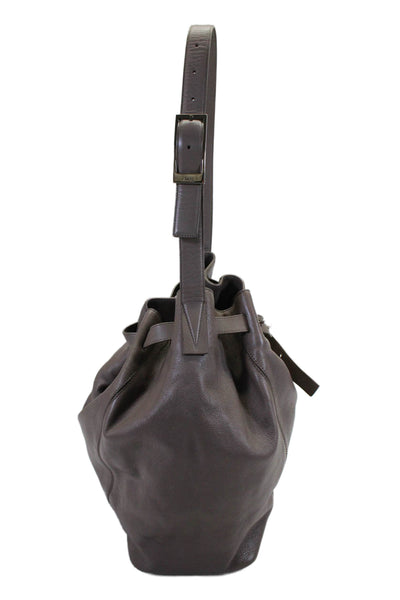 Vince Womens Taupe Brown Leather Bucket Shoulder Bag Handbag