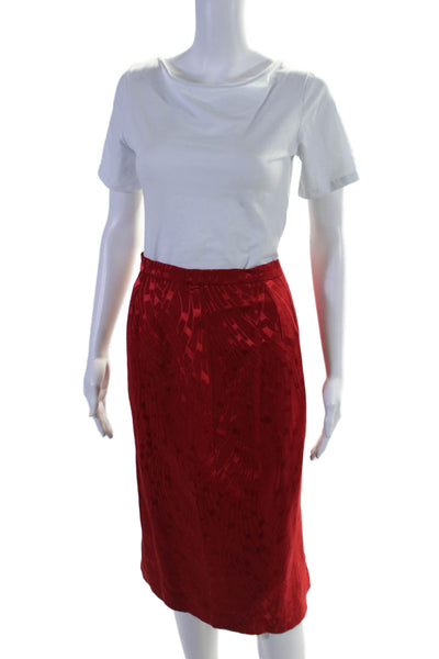 Louis Feraud Womens Printed Knee Length Pencil Skirt Red Wool Blend Size 16