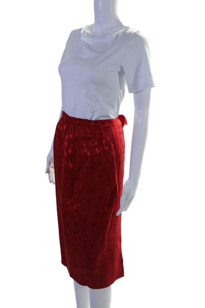 Louis Feraud Womens Printed Knee Length Pencil Skirt Red Wool Blend Size 16