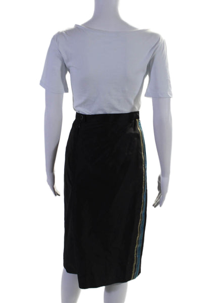 Louis Feraud Womens Silk Striped Front Knee Length Pencil Skirt Black Blue Size