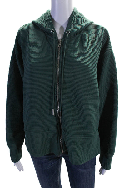 DKNY Sport Womens Zipped Ribbed Textured Hooded Casual Jacket Green Size M