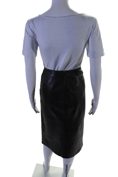 Vakko Sport Womens Leather Darted Zipped A-Line Slip-On Midi Skirt Black Size 6