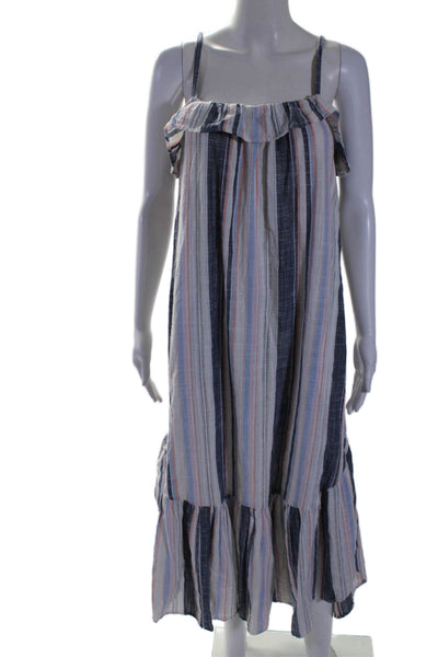 Xirena Womens Spaghetti Strap Square Neck Striped Midi Dress Blue White Size XS