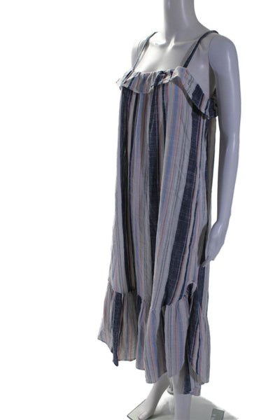 Xirena Womens Spaghetti Strap Square Neck Striped Midi Dress Blue White Size XS