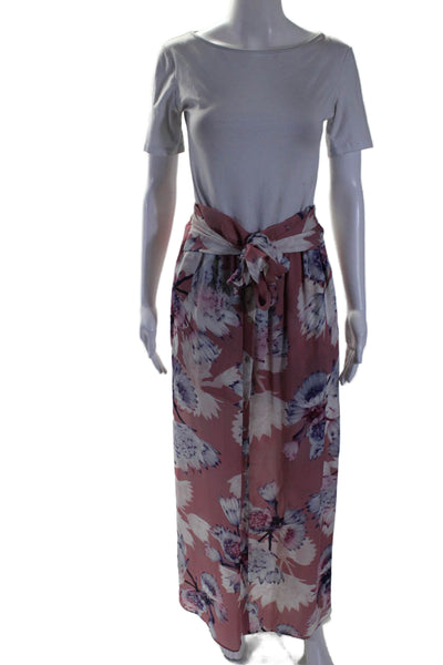 Intermix Womens Button Tie Front Silk Floral Maxi Skirt Pink White Size Petite