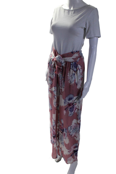 Intermix Womens Button Tie Front Silk Floral Maxi Skirt Pink White Size Petite