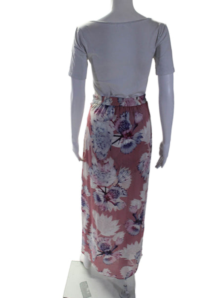 Intermix Womens Button Tie Front Silk Floral Maxi Skirt Pink White Size Petite