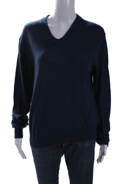 Feel The Piece Womens Long Sleeve V Neck Cashmere Sweater Navy Blue Size Small