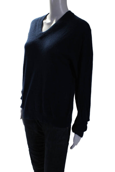 Feel The Piece Womens Long Sleeve V Neck Cashmere Sweater Navy Blue Size Small