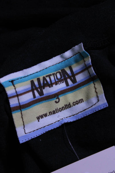 Nation LTD Womens Long Sleeve V Neck Tee Shirt Black Cotton Size 3