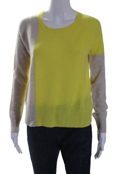 Sea Cashmere Womens Scoop Neck Cashmere Sweater Yellow Brown Size Small