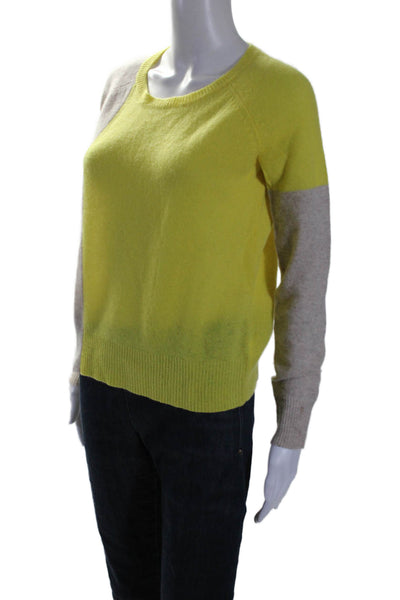 Sea Cashmere Womens Scoop Neck Cashmere Sweater Yellow Brown Size Small