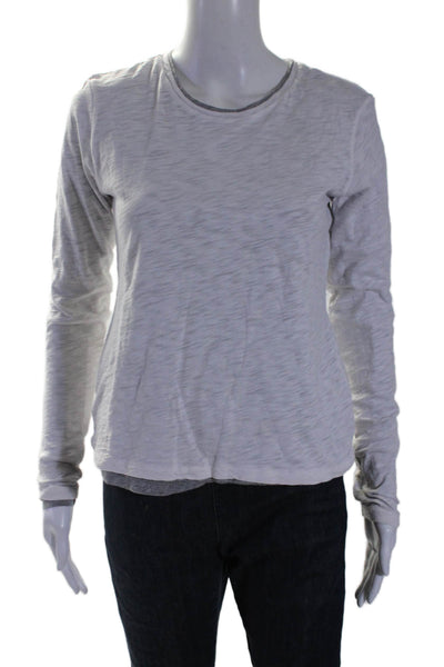 Goldie Womens Long Sleeve Scoop Neck Layered Tee Shirt White Gray Size Small