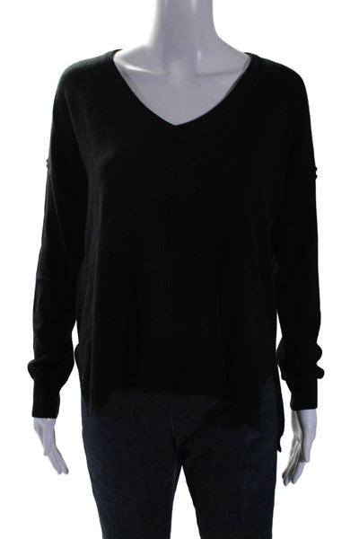 Feel The Piece Womens Long Sleeve V Neck Side Slit Sweater Black One Size