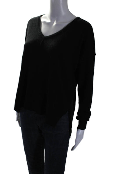 Feel The Piece Womens Long Sleeve V Neck Side Slit Sweater Black One Size