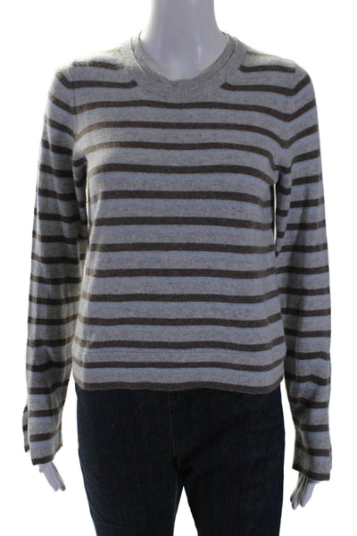 3.1 Phillip Lim Womens Long Sleeve Crew Neck Striped Sweater Gray Brown Small