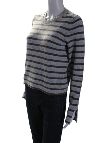 3.1 Phillip Lim Womens Long Sleeve Crew Neck Striped Sweater Gray Brown Small