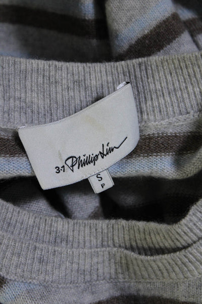 3.1 Phillip Lim Womens Long Sleeve Crew Neck Striped Sweater Gray Brown Small