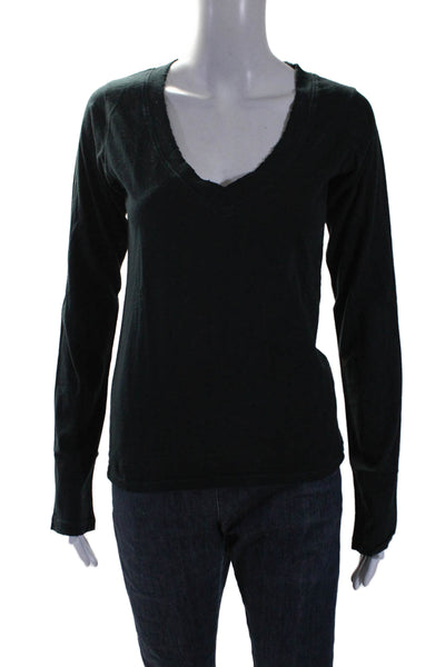 Nation LTD Womens Long Sleeve V Neck Boxy Tee Shirt Black Cotton Size 3