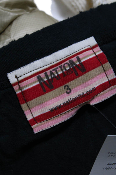 Nation LTD Womens Long Sleeve V Neck Boxy Tee Shirt Black Cotton Size 3