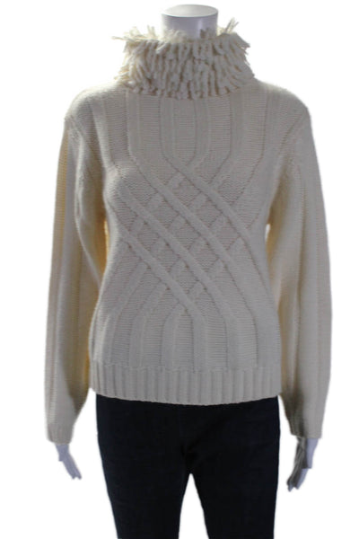 Alex E Womens Pullover Long Sleeve Fringe Turtleneck Sweater White One Size