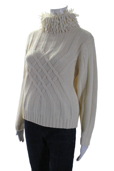 Alex E Womens Pullover Long Sleeve Fringe Turtleneck Sweater White One Size