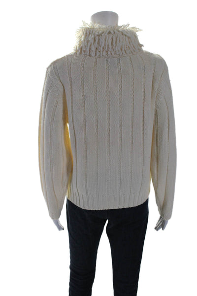 Alex E Womens Pullover Long Sleeve Fringe Turtleneck Sweater White One Size