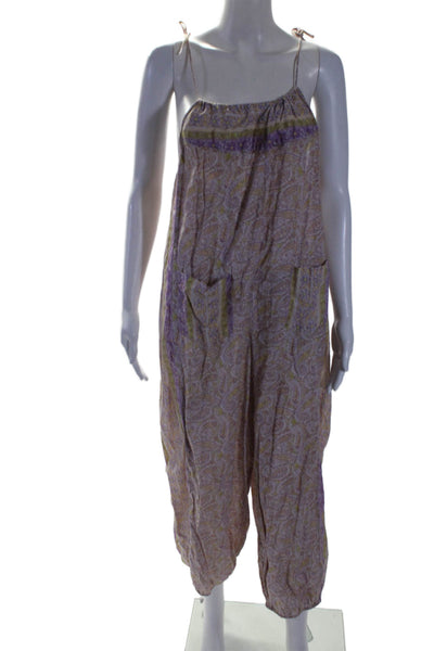 J Crew Womens Cotton Paisley Print Tied Sleeveless Halter Jumpsuit Purple Size M