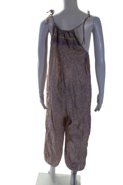 J Crew Womens Cotton Paisley Print Tied Sleeveless Halter Jumpsuit Purple Size M