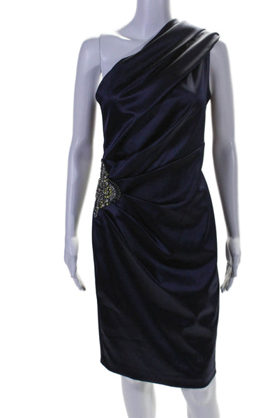 Eliza J Womens Jeweled One Shoulder Sleeveless Dress Midnight Blue Size 6