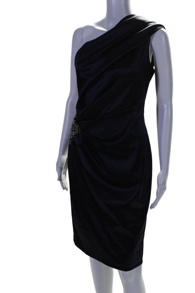 Eliza J Womens Jeweled One Shoulder Sleeveless Dress Midnight Blue Size 6