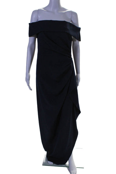 Vince Camuto Womens Off The Shoulder Sleeveless Evening Gown Navy Blue Size 8