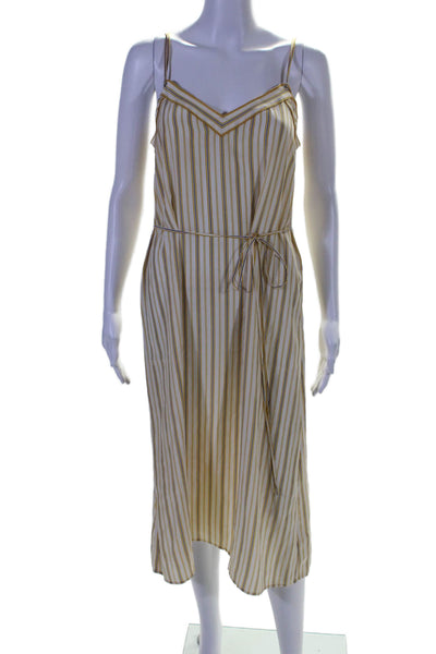 Rag & Bone Womens Spaghetti Strap V Neck Striped Silk Dress White Brown Small