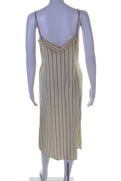 Rag & Bone Womens Spaghetti Strap V Neck Striped Silk Dress White Brown Small